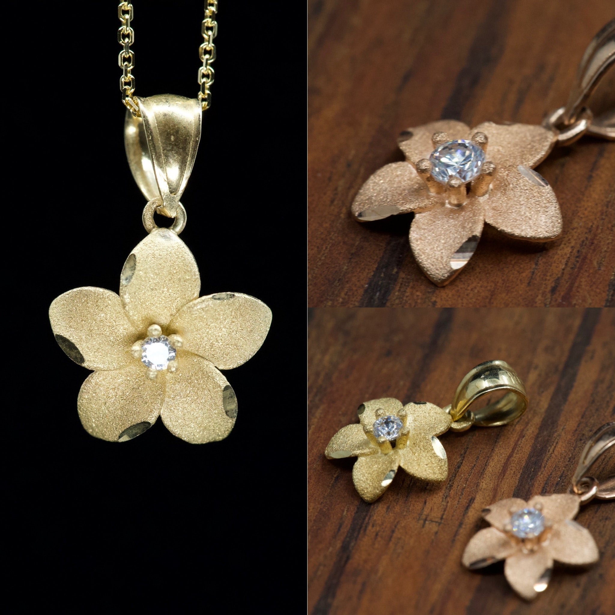 Gold hot sale plumeria pendant